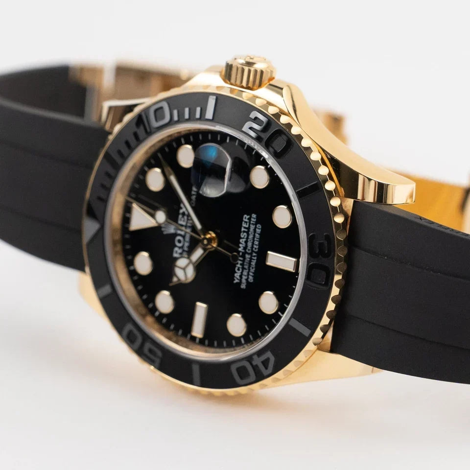 Role_x Yatch Master Yellow Gold Oysterflex Black Mint Mens Watch Luxury Edition Premium Quality watchhaven.in