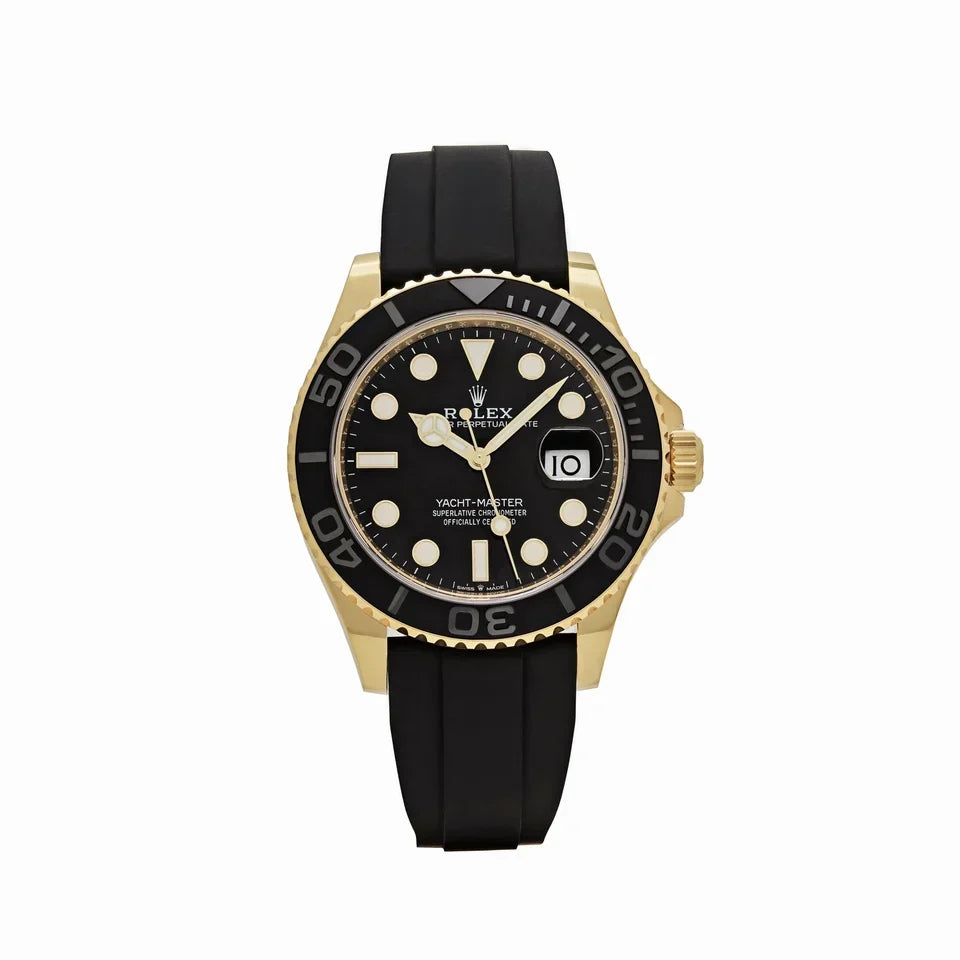 Role_x Yatch Master Yellow Gold Oysterflex Black Mint Mens Watch Luxury Edition Premium Quality watchhaven.in